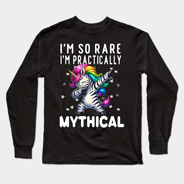 Rare Disease Awareness - I'm So Rare I'm Practically Mythical-Zebra Ribbon - Ehlers-Danlos Syndrome Tee for Rare Disease Warrior Gift Long Sleeve T-Shirt by AlmaDesigns